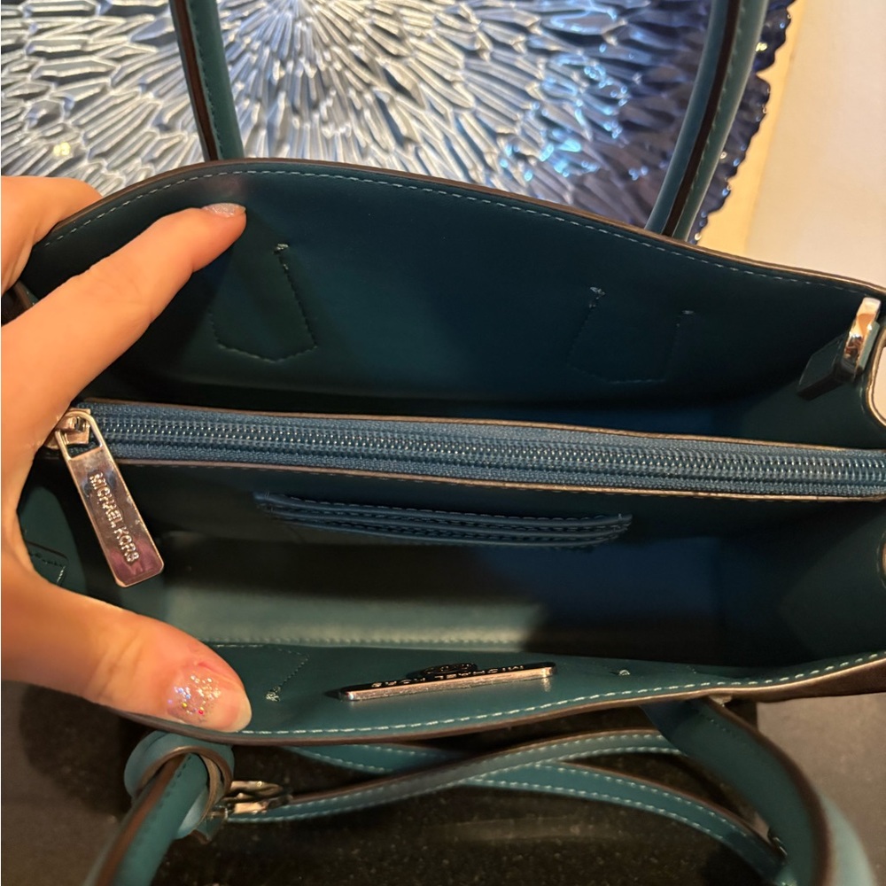 Michael Kors Brown and Teal Stripe Signature Satchel - Picture 4 of 5